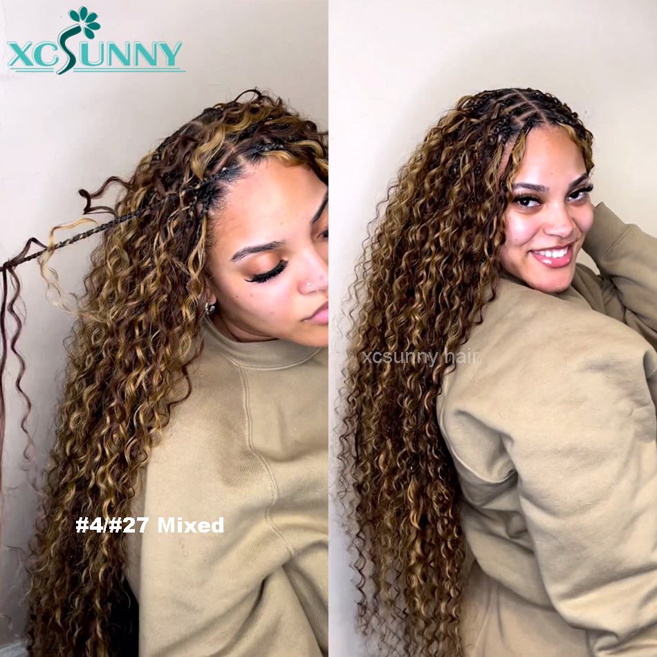 バルク人毛編組カラー 30 ブロンドミックスカーリーなし横糸ダブル描画卸売ビルマ自由奔放に生きる三つ編み人毛エクステンション