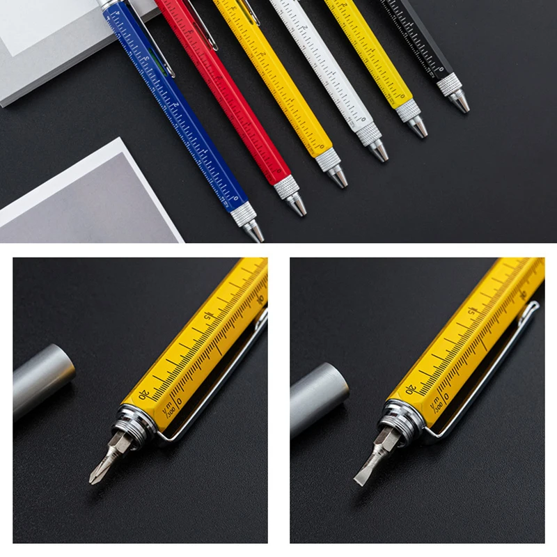 7 Trong 1 Sang Trọng Chất Lượng Kim Loại Đa Năng Bút Bi Đo Kỹ Thuật Thước Vít Stylus Màn Hình Cảm Ứng Mức Độ Tinh Thần