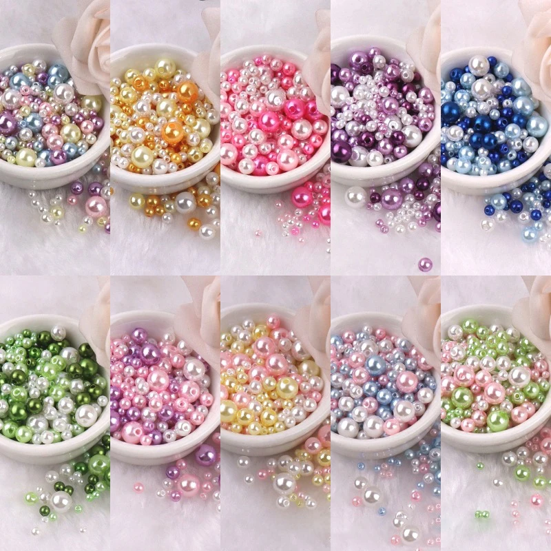 150 unids/pack nuevo 3-8mm perla de imitación multicolor cuentas espaciadoras acrílicas de plástico redondas con agujeros usados para suministros de joyería