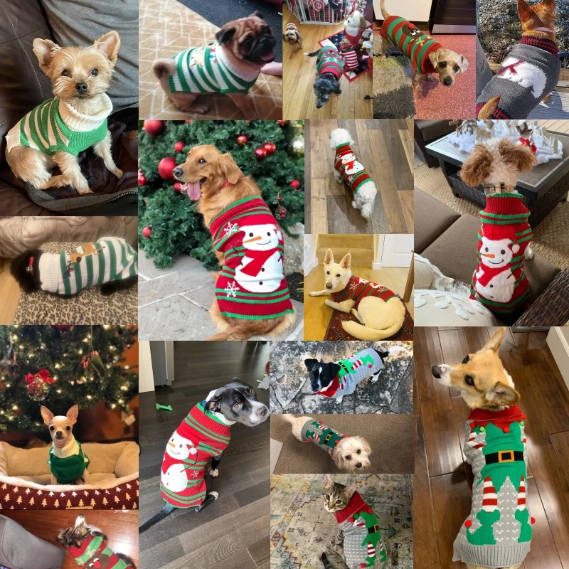Suéter para perros, ropa cálida de Navidad para invierno, traje de Navidad para perros, abrigo para cachorros, disfraz para perros, suéter de punto a rayas para perros Chihuahua