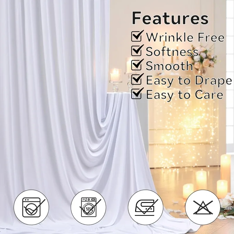 20×12ft White Wrinkle Free Backdrop Curtain for Wedding, Soft Silky Washable Drape Backdrop