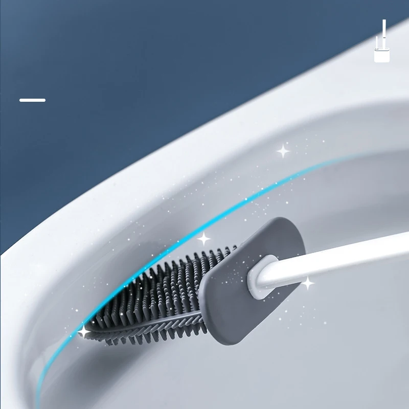 Cepillo de limpieza de inodoro de silicona, cabezal plano, Flexible, montado en la pared, limpiador de inodoro, juego de soporte para WC y baño