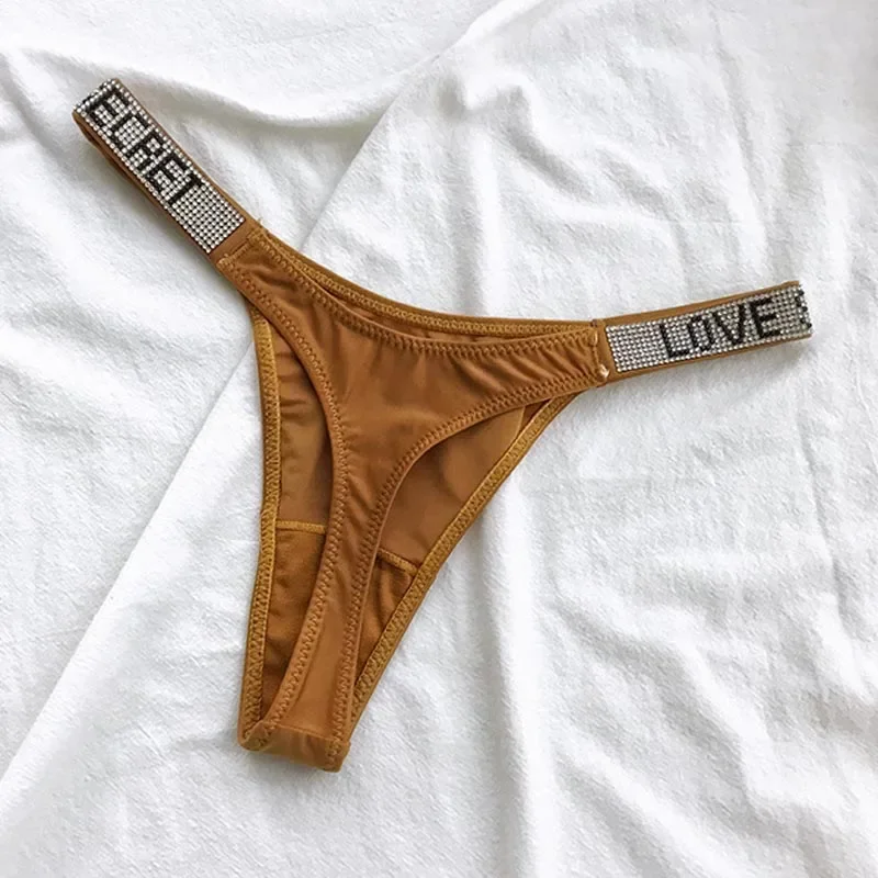 ผู้หญิงเซ็กซี่ Pantie คริสตัล Rhinestone ชุดชั้นในฟิตเนส GYM Thongs Low RISE แฟชั่น Tanga สําหรับหญิง Push Up ชุดชั้นในตัวอักษร