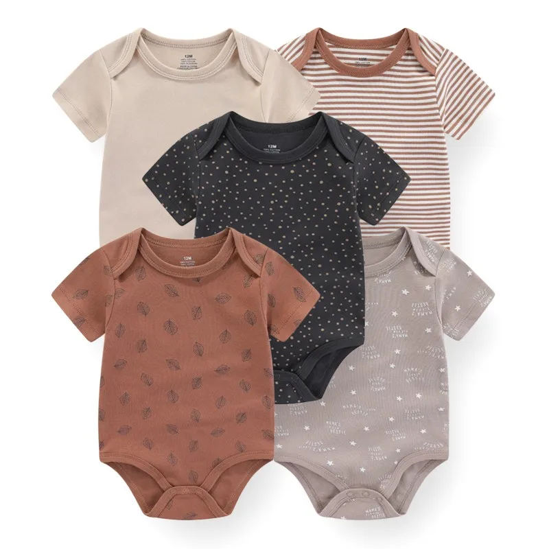 Kiddiezoom 5 unids/lote cuatro estaciones moda dibujos animados manga corta bebé niño niña monos suaves Unisex ropa para recién nacidos