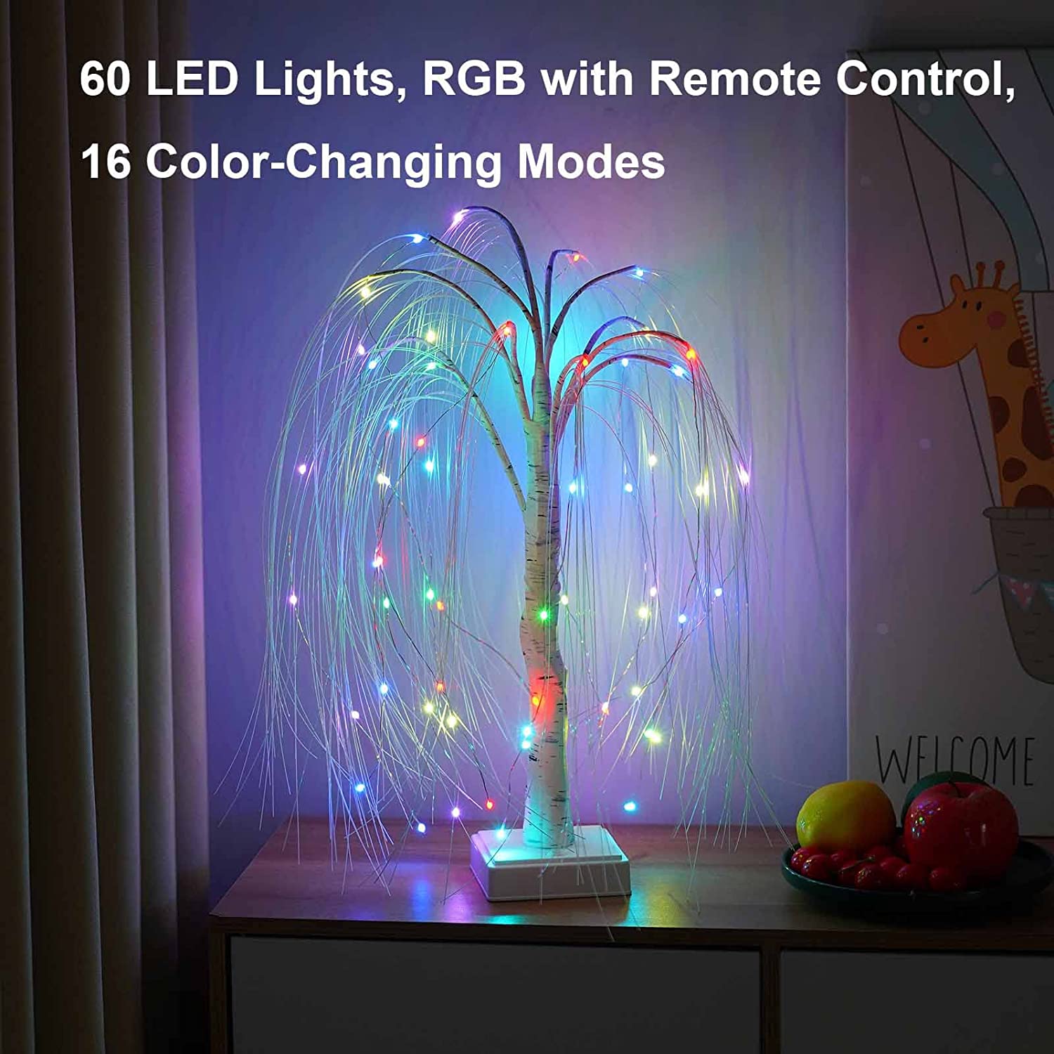 Lampe LED en forme de branche de saule, 16 couleurs, RGB, branche lumineuse, veilleuse avec télécommande, pour noël, chambre à coucher, décoration de fête à domicile ﻿
