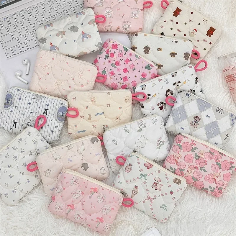 Mini bolsos de maquillaje para mujer, cartera, bolsa, bonito dibujo animado, pequeño viaje, cosmético, lápiz labial, auricular, tarjeta, bolsa de almacenamiento portátil