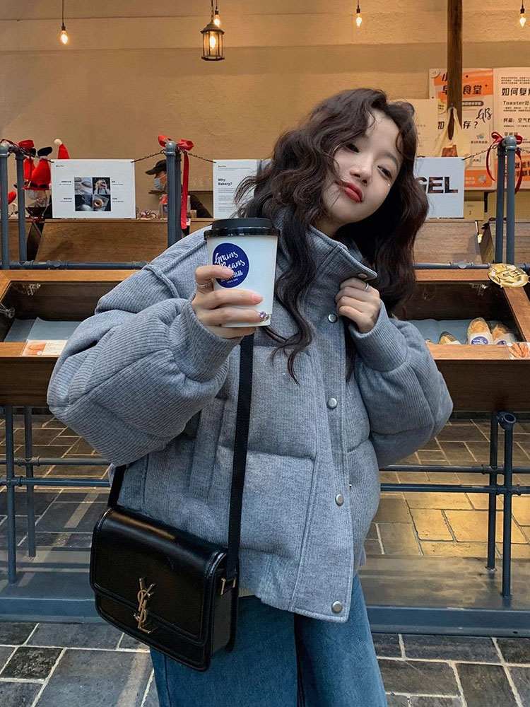 Grau Kurze Parkas Frauen Y2K Streetwear 3Xl Übergroßen Abgeschnitten Unten Mäntel Koreanische Lose Dicke Warme Puffer Jacke Winter Outwears