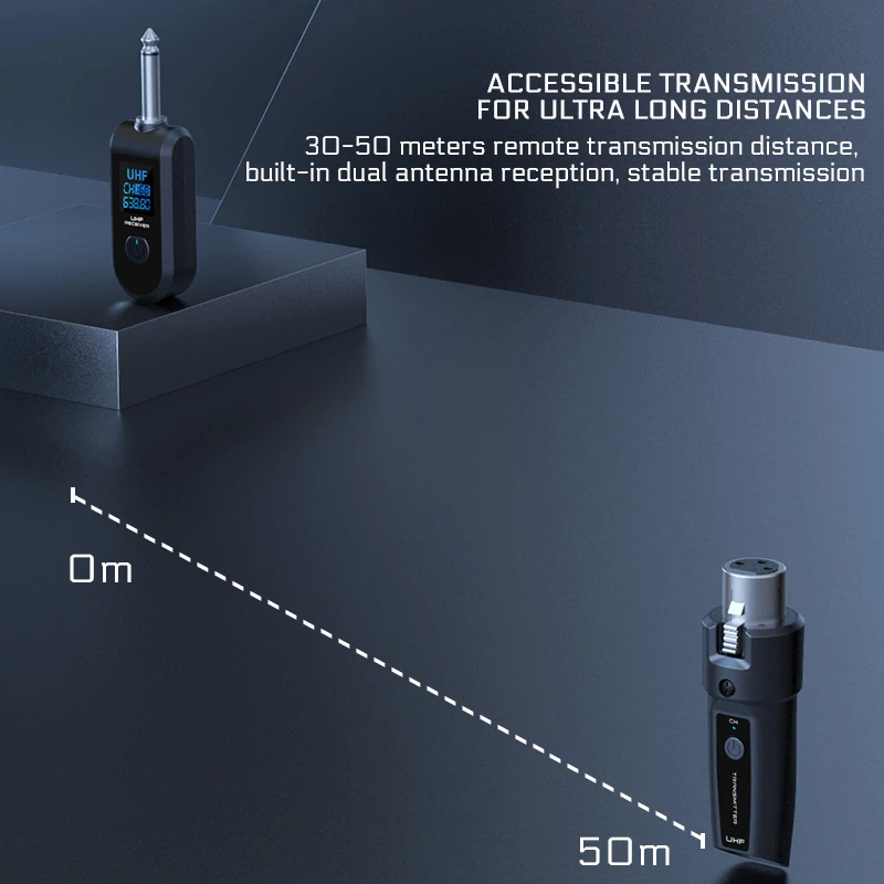 Sistema conversor de microfone com fio para sem fio, transmissor e receptor para microfone dinâmico, guitarra, mixer de áudio, sistema pa