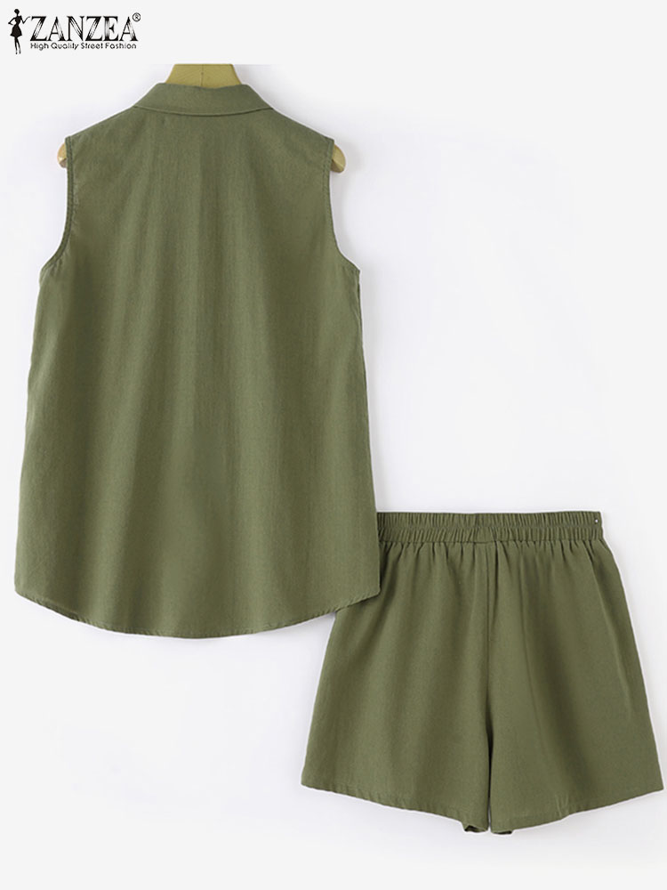 Zanzea-ノースリーブのトップス,ルーズフィット,カジュアル,プリント,トラックスーツ,夏服,2枚,2024