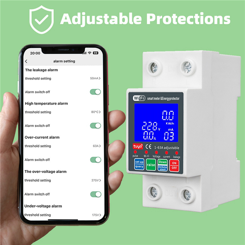 ABSY 2X NEW WTDZW-63A/N Smart PV Circuit Breaker Tuya 220V Voltage Current Leakage Protection Mcb Automatic Switch 63A Wifi