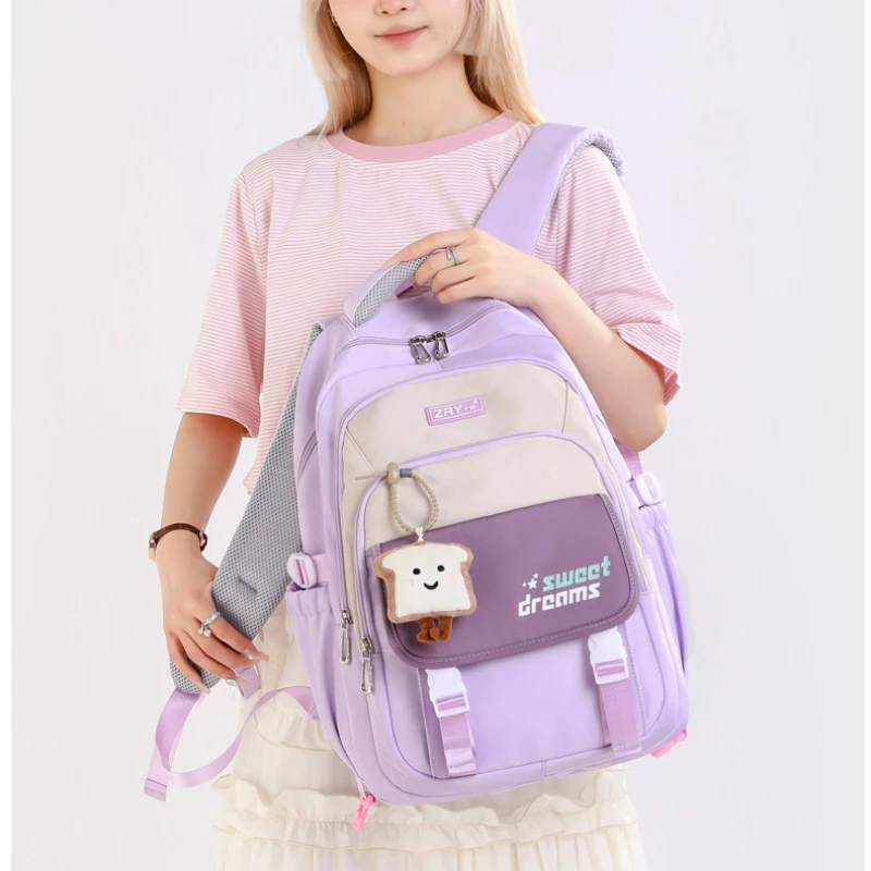 女の子用バックパック 学校用 かわいいブックバッグ 10代用 複数ポケット スクールバッグ 小学校 中学校用 6-14歳