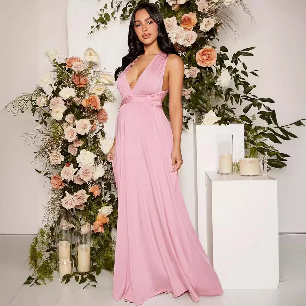 การตั้งครรภ์ชุดอารมณ์ Elegance ชุดราตรีเซ็กซี่ LACE-up สีทึบเสื้อผ้าคลอดบุตรกระโปรงยาว Hot แม่เสื้อผ้า