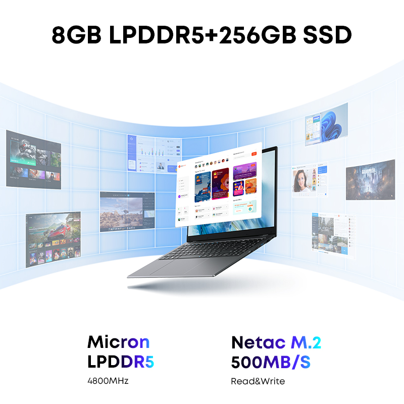 CHUWI-Ordinateur Portable GemiPlePlus avec Ventilateur de Refroidissement, Processeur Intel N100, 12e Isabel, 15.6 Pouces, 1920x1080P, 16 Go de RAM, 512 Go SSD, Windows 11