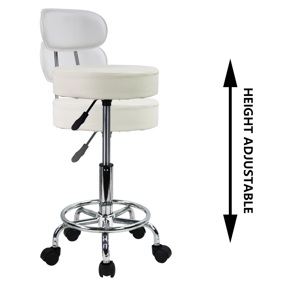 KKTONER PU Leather Rolling Stool Mid-Back with Footrest Height Adjustable Office Computer Home Drafting Swivel Task Chair White