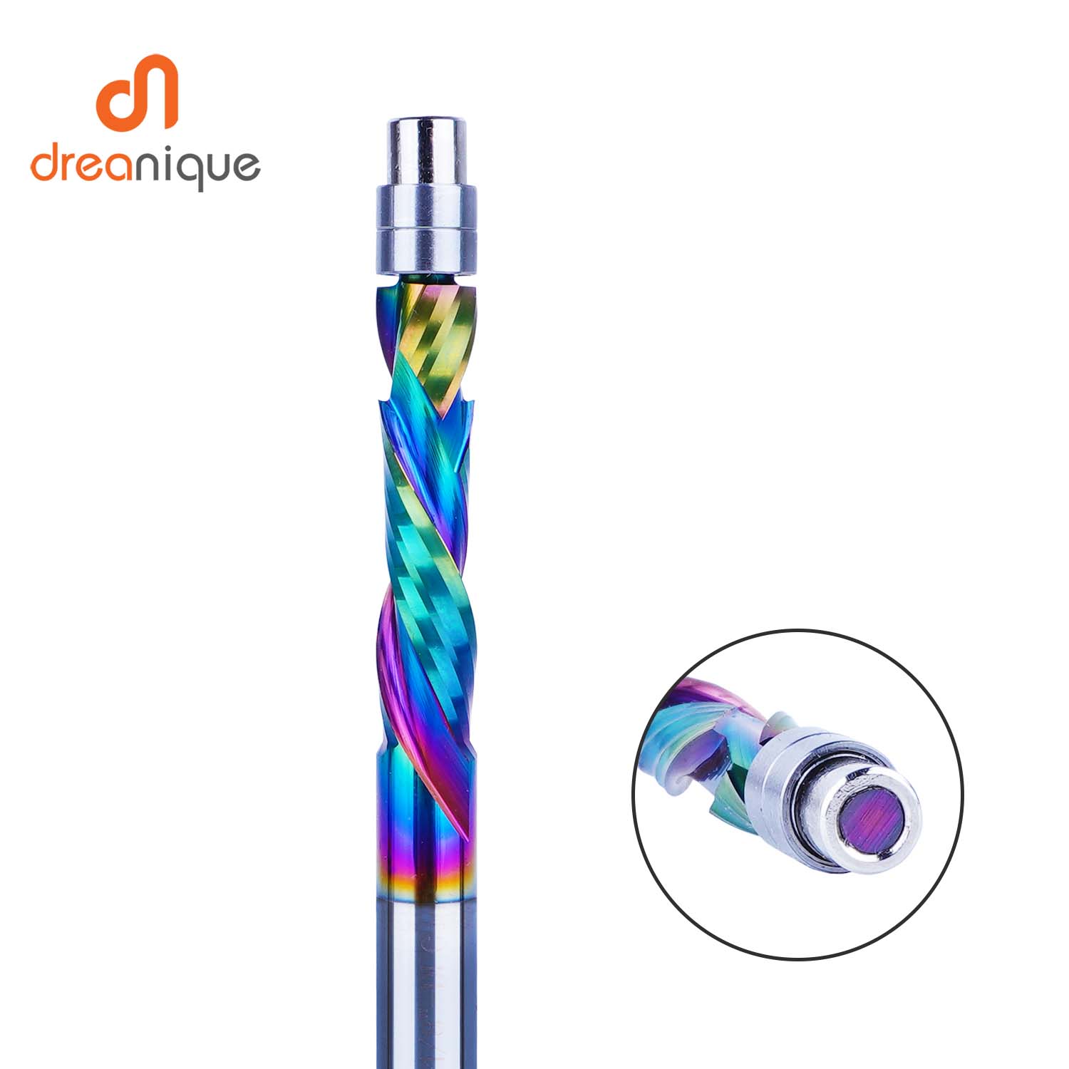 Dreanique 1pc Rivestimento DLC Cuscinetto in metallo duro solido Frese guidate 2 flauti Spiral Flush Trim Gambo 8MM Lavorazione del legno Fresa