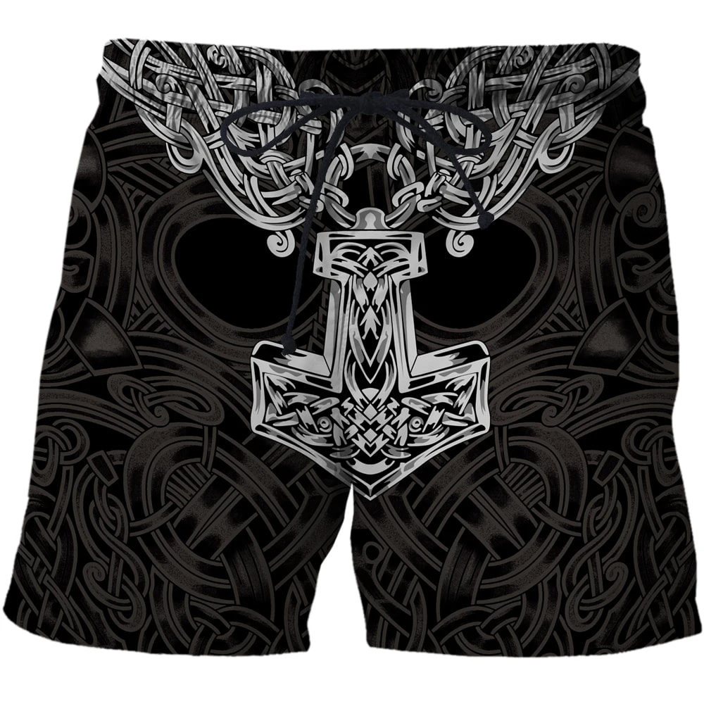 Short de plage imprimé Viking Myth Valhalla Totem en 3D pour hommes, short de Sport décontracté, short de surf d'été, pantalon court confortable