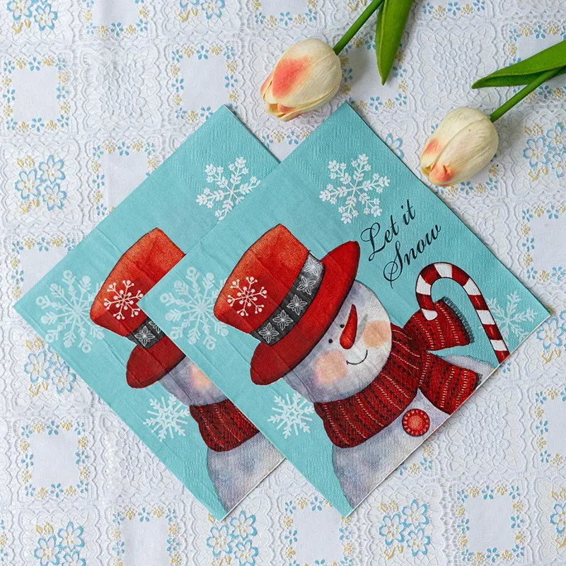20pcs/Pac 33cm 2-Ply Christmas Elements Printed Napkins Christmas Series Party Disposable Paper Placemats Butterfly Bart Paper