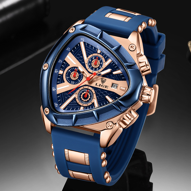 Lige Mode Männer Uhr Dreieck Chronograph Militär Armbanduhr Sport Armee Herren Uhren Luxus wasserdichte Quarzuhr Mann reloj