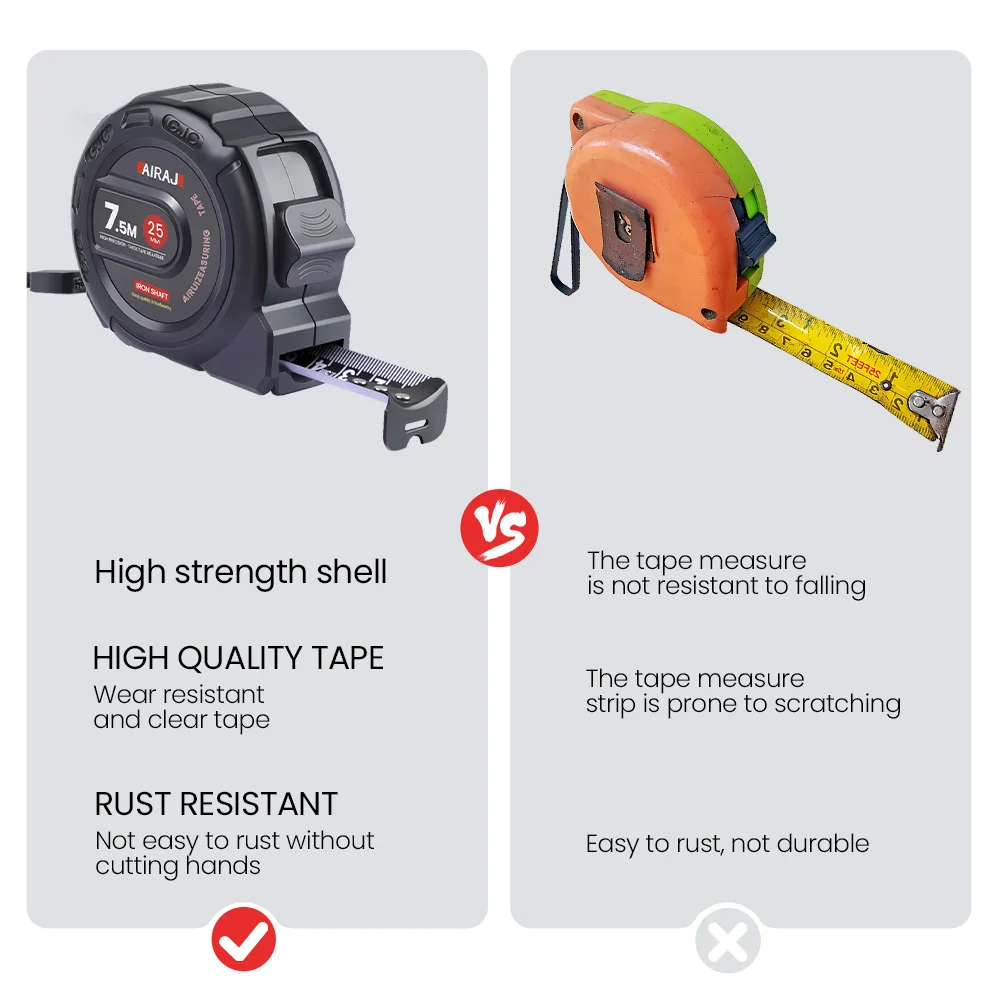 AIRAJ 3m/5m/7.5m Ft/Metric Tape Measure, High Precision Wear-resistant  Easy Read Measuring Measure Home Site Construction Tape