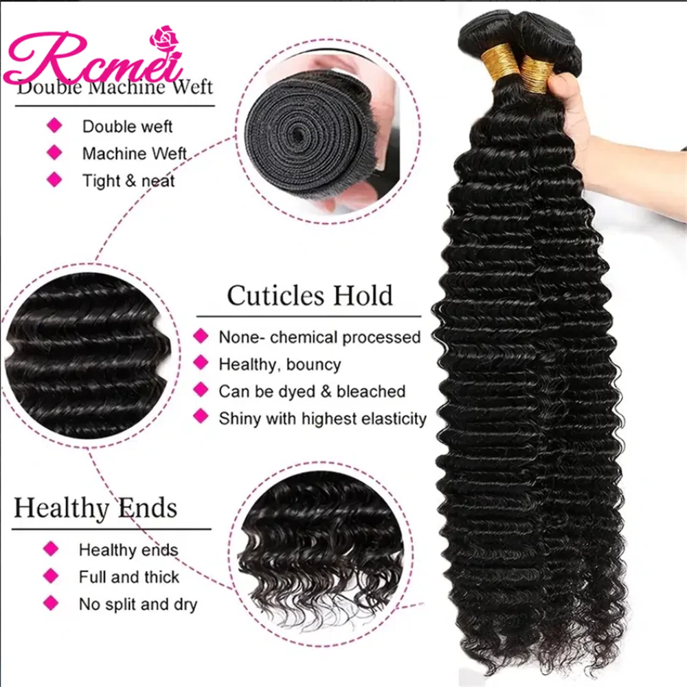 Deep Wave 26 32นิ้ว100% เส้นผมมนุษย์รวมกลุ่ม10A บราซิลผมทอ Deep Wave Remy ที่ยืดผมสำหรับผู้หญิงสีดำ