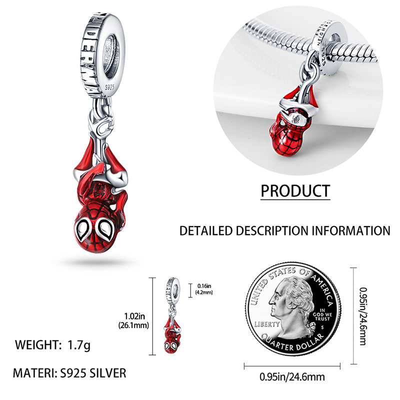 MINISO Marvel Series Hanging Spiderman Charm Beads Fit 3mm Original Bracelet Women 925 Silver Pendant Beads DIY Jewelry Gift