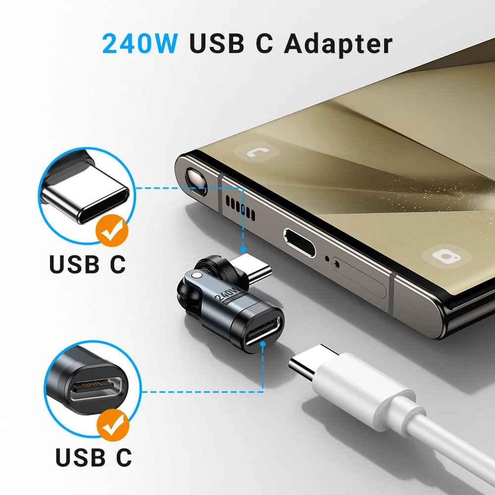 Adattatore AUFU PD240W da USB C a tipo C OTG Convertitore cavo di ricarica rapida 540 con rotazione 5A per iPhone 16 MacBook Samsung Xiaomi Laptop