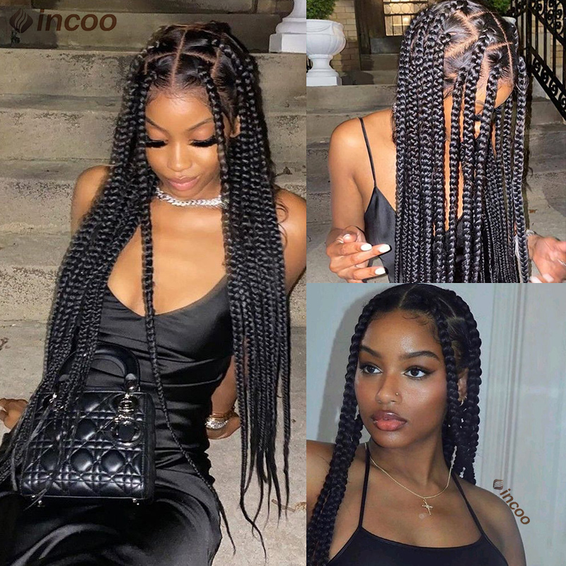 Synthetische große Box geflochtene Perücken Jumbo knoten lose volle Spitze Front Perücken für schwarze Frauen Jumbo Tribal Zöpfe Faux Locs Cornrows Perücke