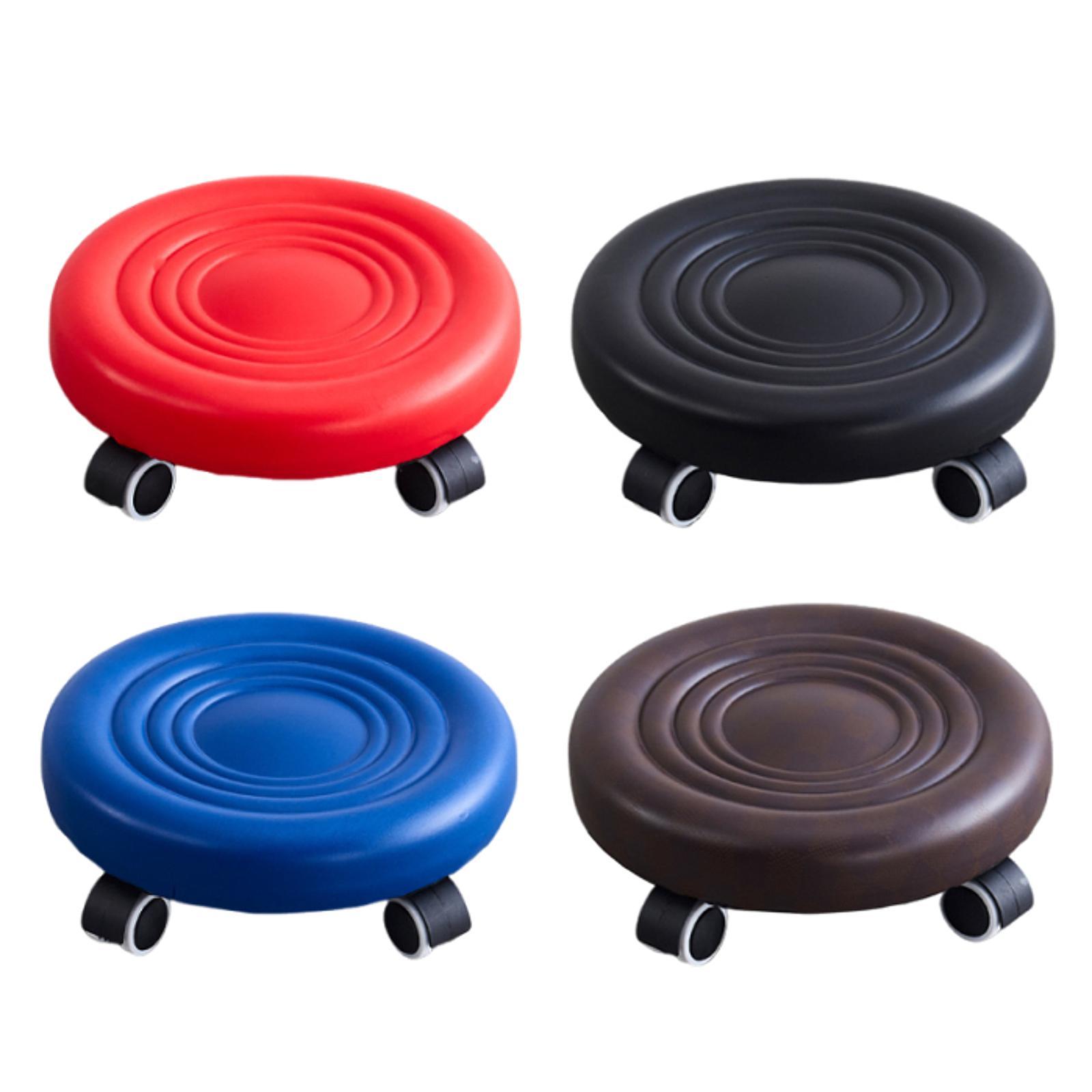 Swivel Rolling Low Stool with Swivel Caster PU Leather Low Rolling Seat for Home Office Salon Pedicure Manicure Living Room