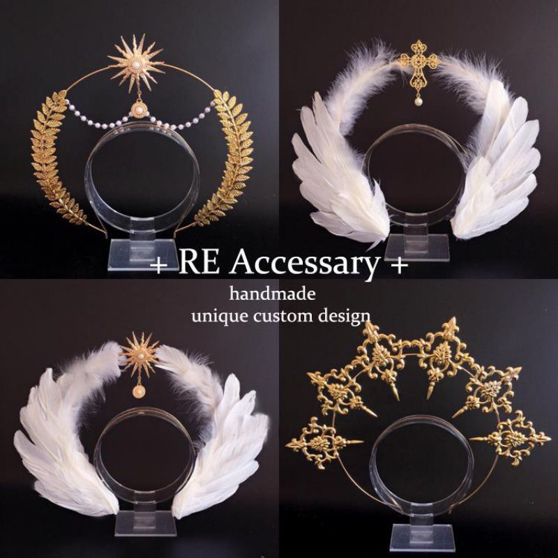 Tiara de Reina Halo de la Virgen María, corona gótica de princesa Lolita KC Noitira, diadema con alas de plumas de Ángel, accesorios Kawaii para Cosplay