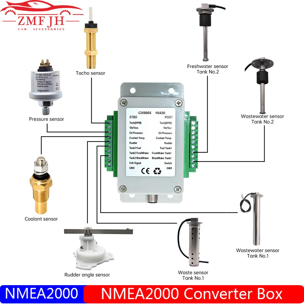 Conversor multifuncional nmea 2000, conexão de até 18 sensores 0-190 ohm cx5003 nmea2000, conversor para barco, iate, sensor marinho