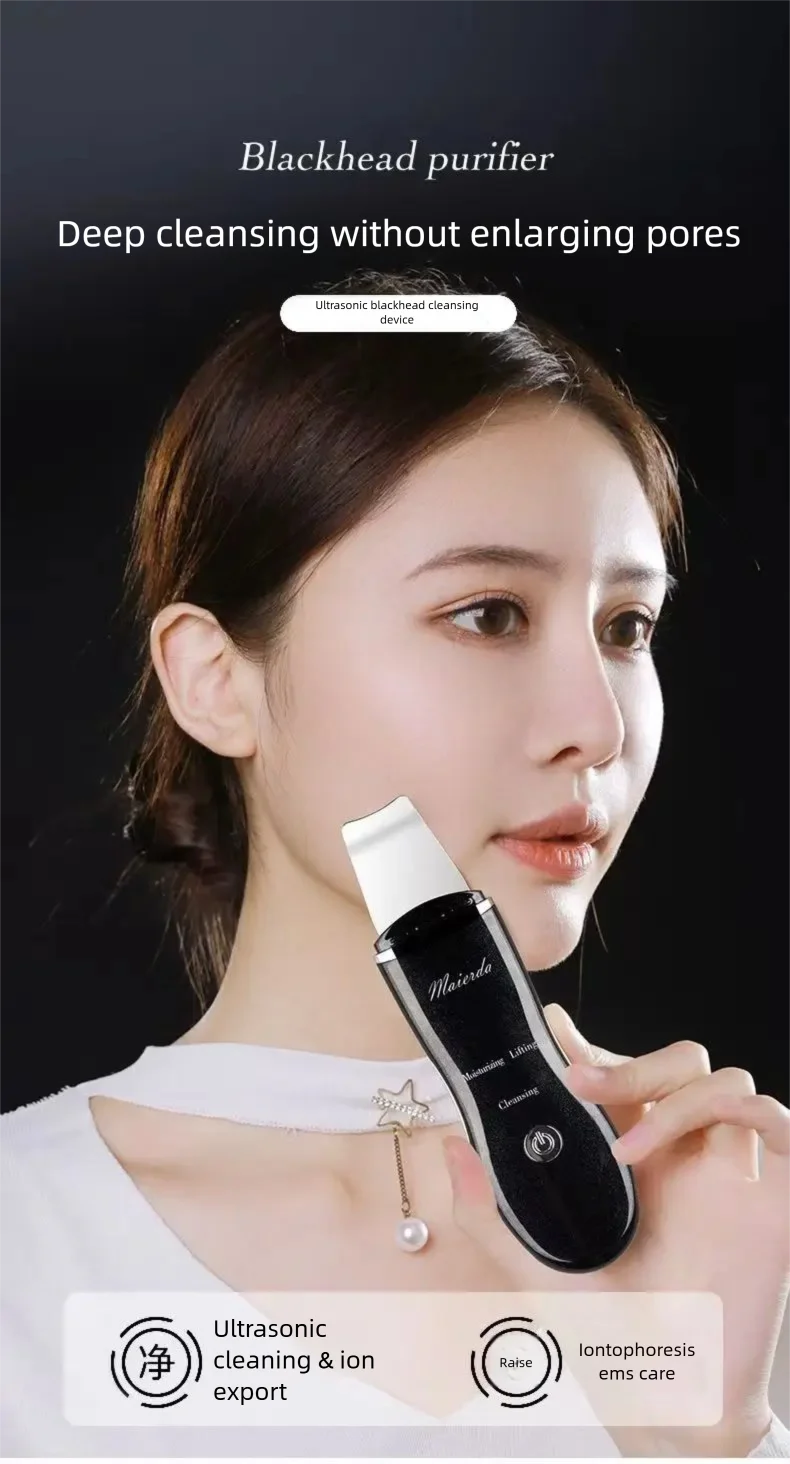 Raspador ultrassônico de pele, dispositivo de beleza com vibração, raspador de cravo, limpeza facial, remoção de acne, limpeza dos poros, levantamento, endurecimento