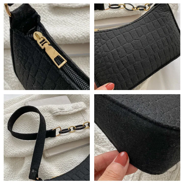 Bolsa multiuso em relevo de feltro para mulheres, bolsa de ombro crossbody elegante e embreagem, organizador de bolsa de maquiagem portátil