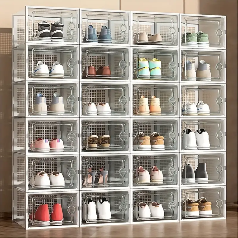 6/12 thick transparent shoe boxes with lids, shoe storage and organizing boxes, foldable and stackable shoe racks, space saving