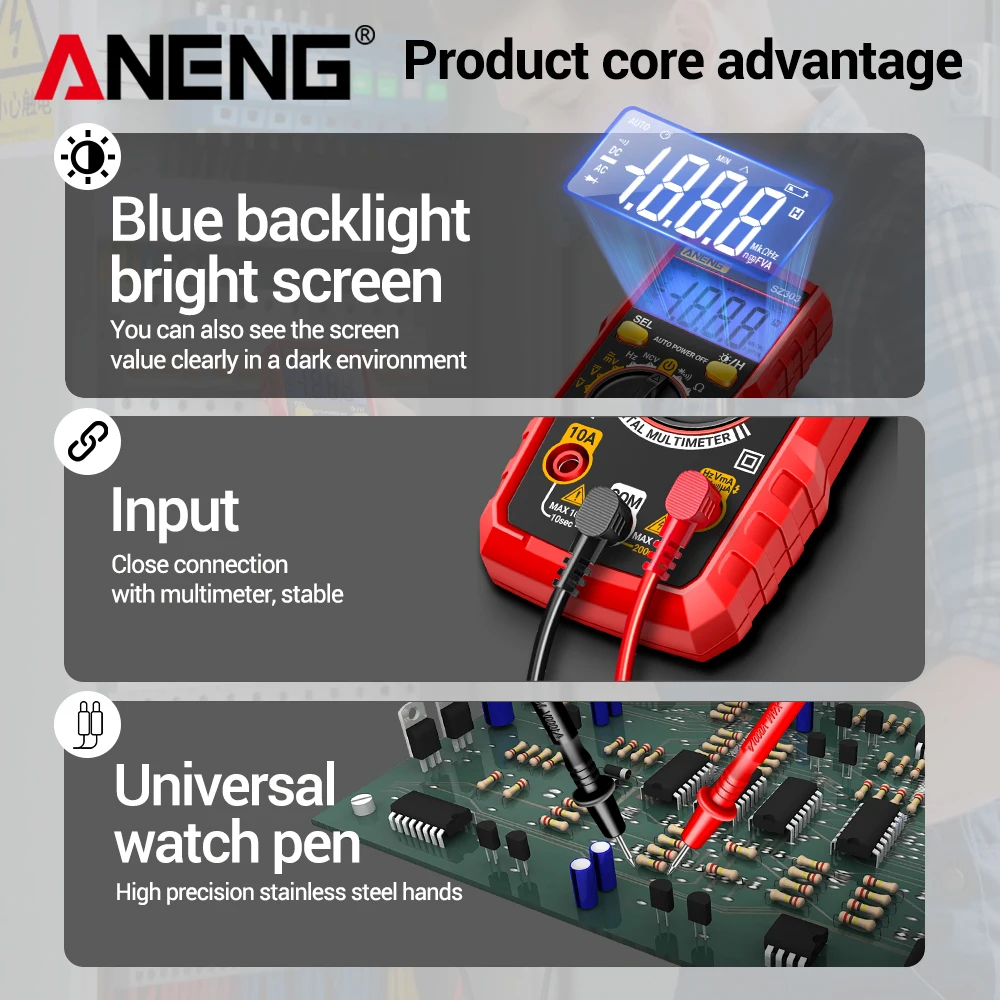 ANENG SZ303 Smart Digital Multimeter 1999 Count Professional AC/DC Voltage Current Electrical Data Retention High Precision Tool