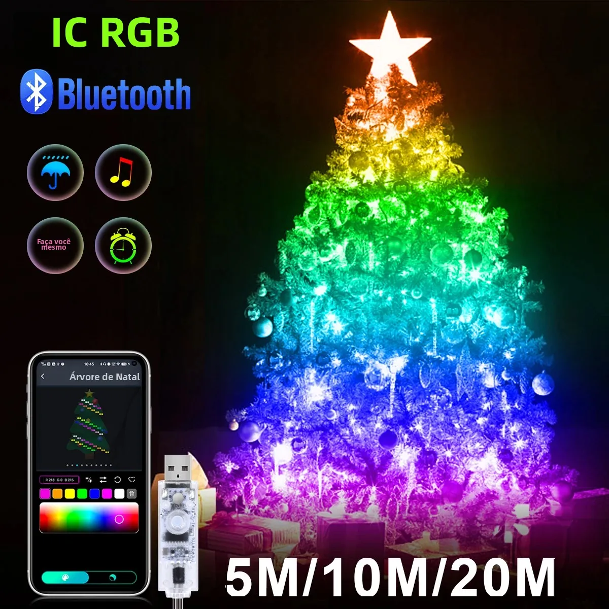 20m 10m 5m led luzes do festival luz da corda de fadas inteligente bluetooth endereçável cortina luzes guirlanda festão decoração festa em casa
