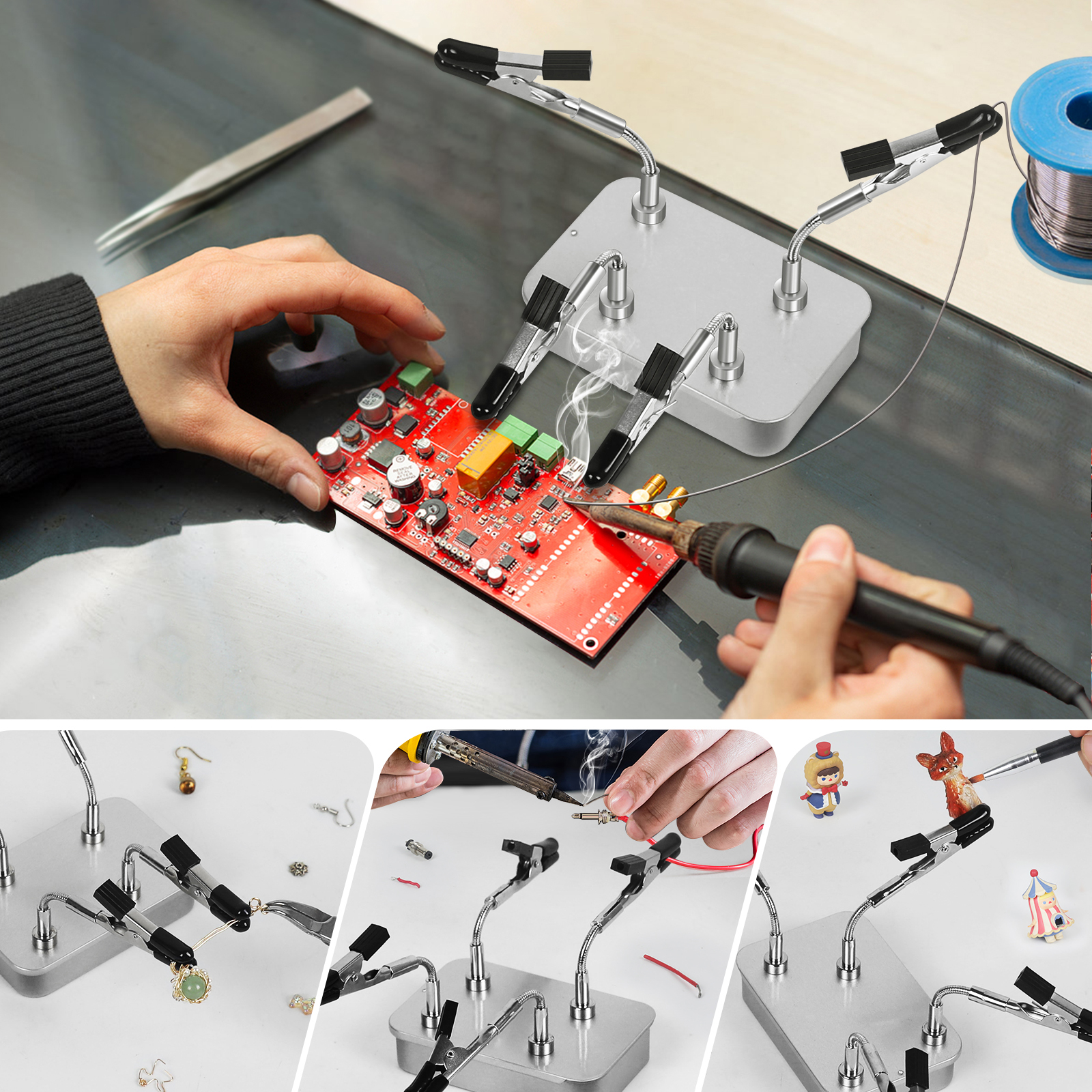 Toolour Magnetic Helping Hands Soldering Tool 2/4 Universal Metal Flexible Arms with Tool Box for Soldering, Electronics Repair