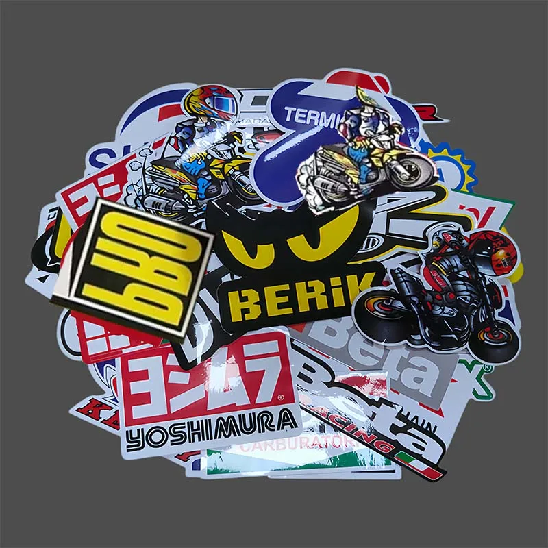 40/80 pçs aleatório motocicleta adesivos ornamentais para kawasaki yamaha bmw honda decalques capacete tanque de corrida patrocinador logotipo conjunto