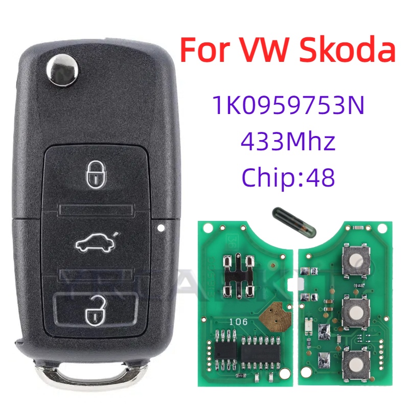 Откидной автомобильный дистанционный ключ 1K0959753N 48 чип для Volkswagen VW PASSAT Octavia Skoda CADDY GOLF JETTA Tiguan POLO Seat AItea Ibiza