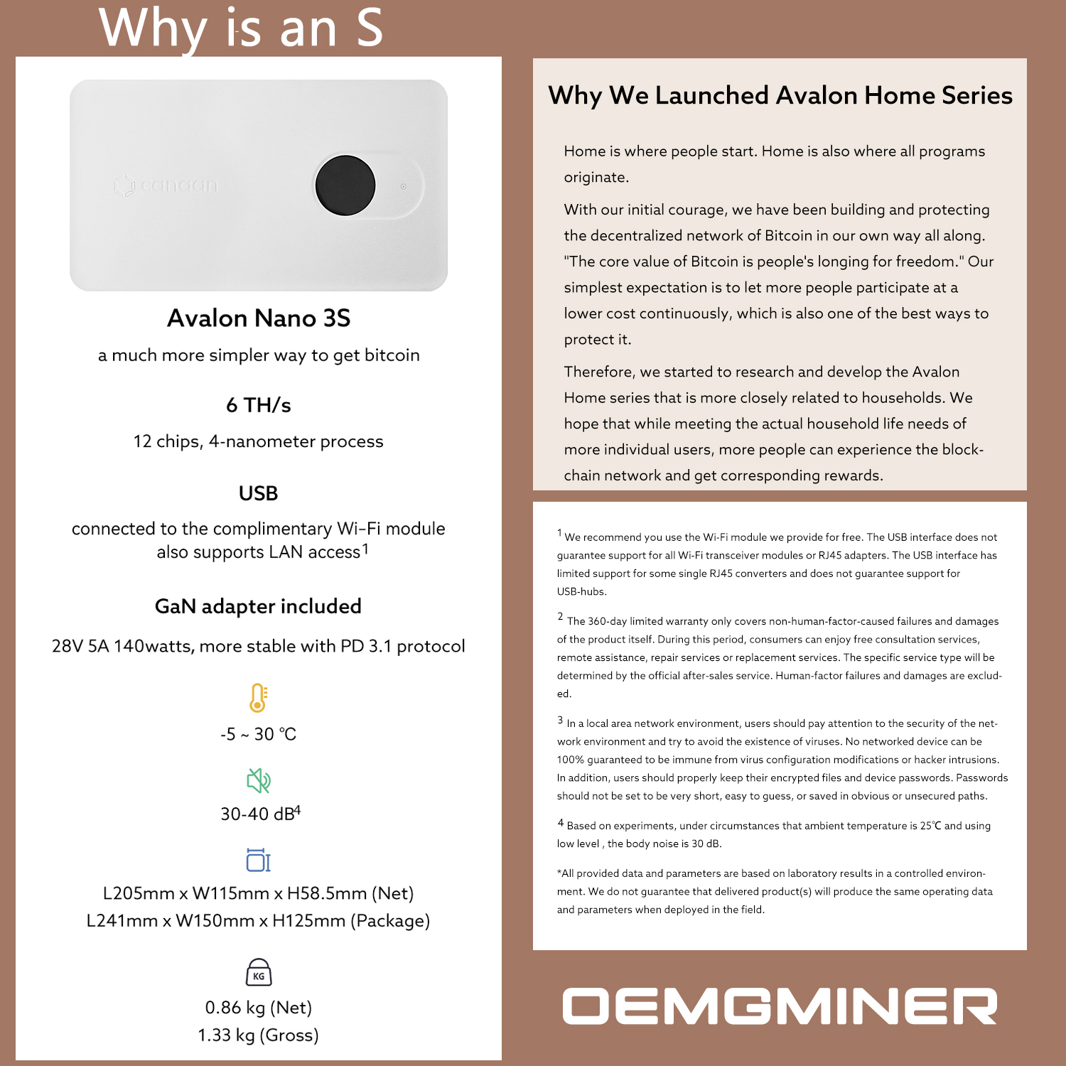 Geen tarieven Frankrijk Stock Canaan Avalon Nano 3S 6TH/s Bitcoin Miner 140W met Cannan EU-voeding Avalon Nano 3s BTC Miner