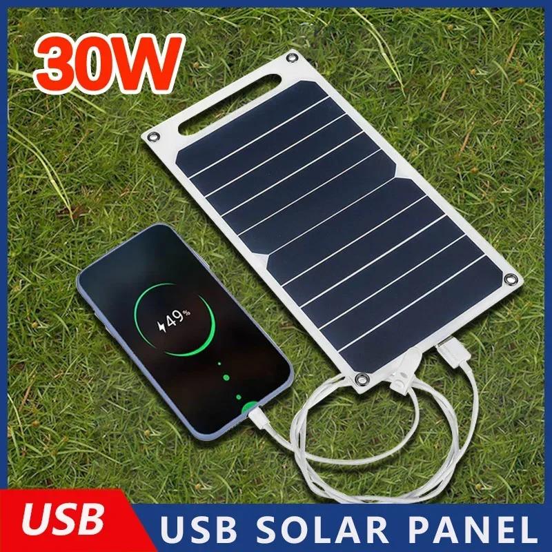 Painel solar 30w com usb, à prova d'água, caminhadas ao ar livre e acampamento, bateria portátil, banco de carregamento de celular, painel de carregamento 6.8v