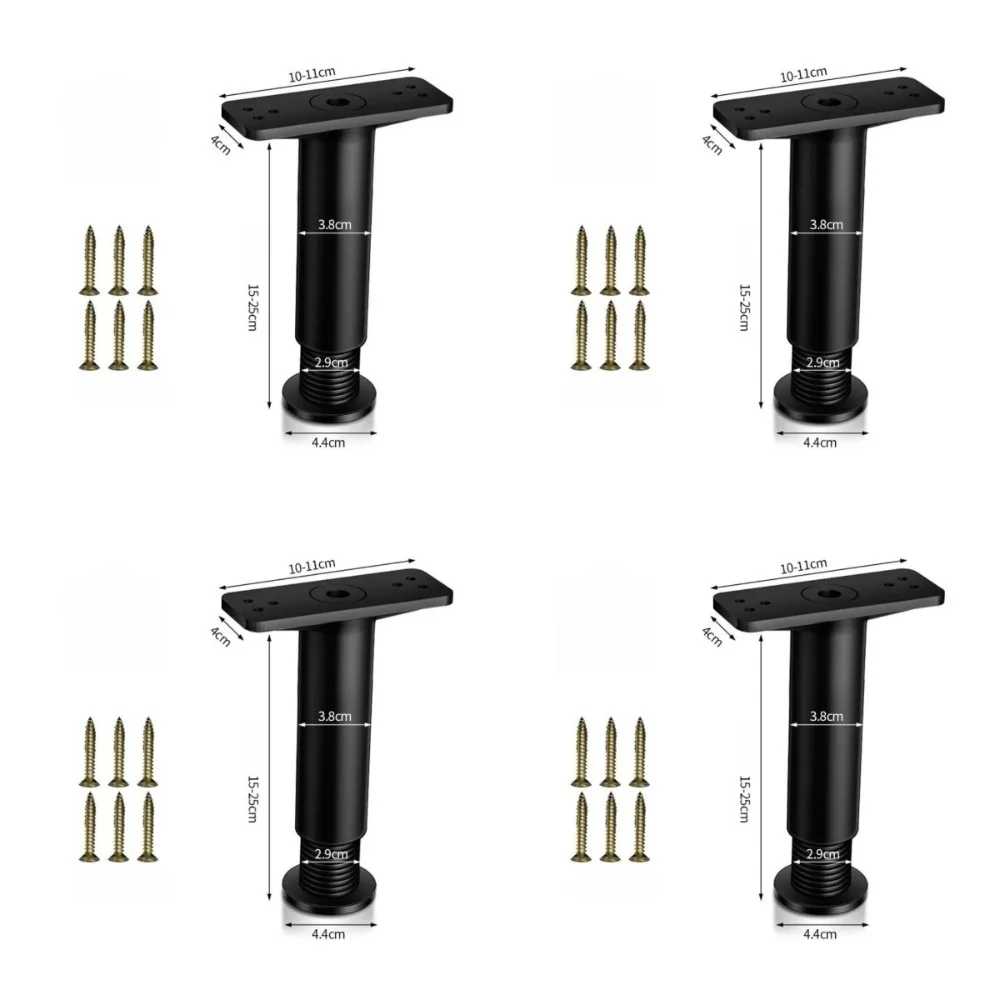 4 PCS with Wider Base Bed Frame Center Support Legs Height from 5.9" to 9.84" Reinforcement Kit Metal Feet Replacement Black