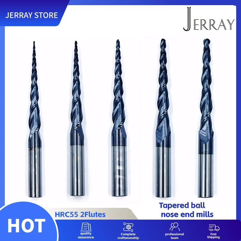 D3.175 4 6 8mm HRC55 2Flute Tungsten solid carbide Tapered Ball Nose End Mills Wood working CNC 2D 3D Carving Bits Milling cu