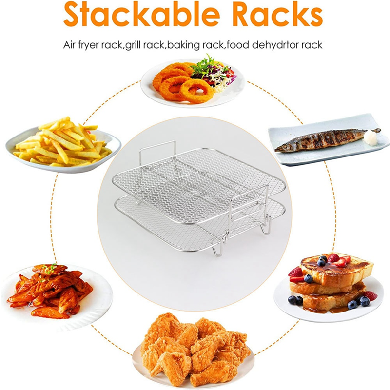 2-Layers Air Fryer Rack Stackable Grid Grilling Rack Stainless Steel for 4.2-5.8QT Air Fryer Kitchen Oven Steamer Cooker