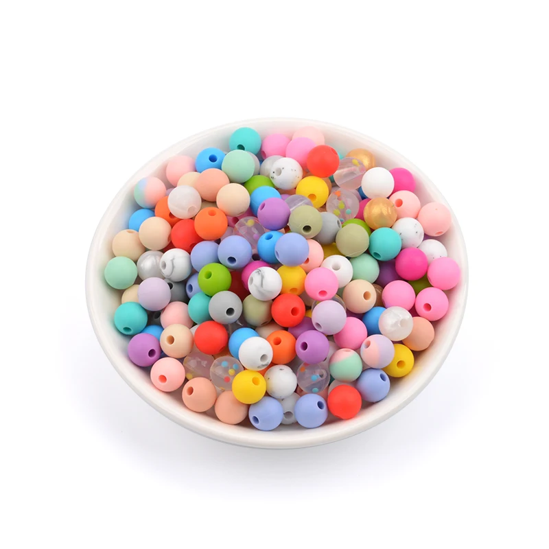 Loca 9mm 100 pçs silicone dentição contas mordedor bebê enfermagem colar chupeta clipe cuidados orais bpa livre grau alimentício colorido