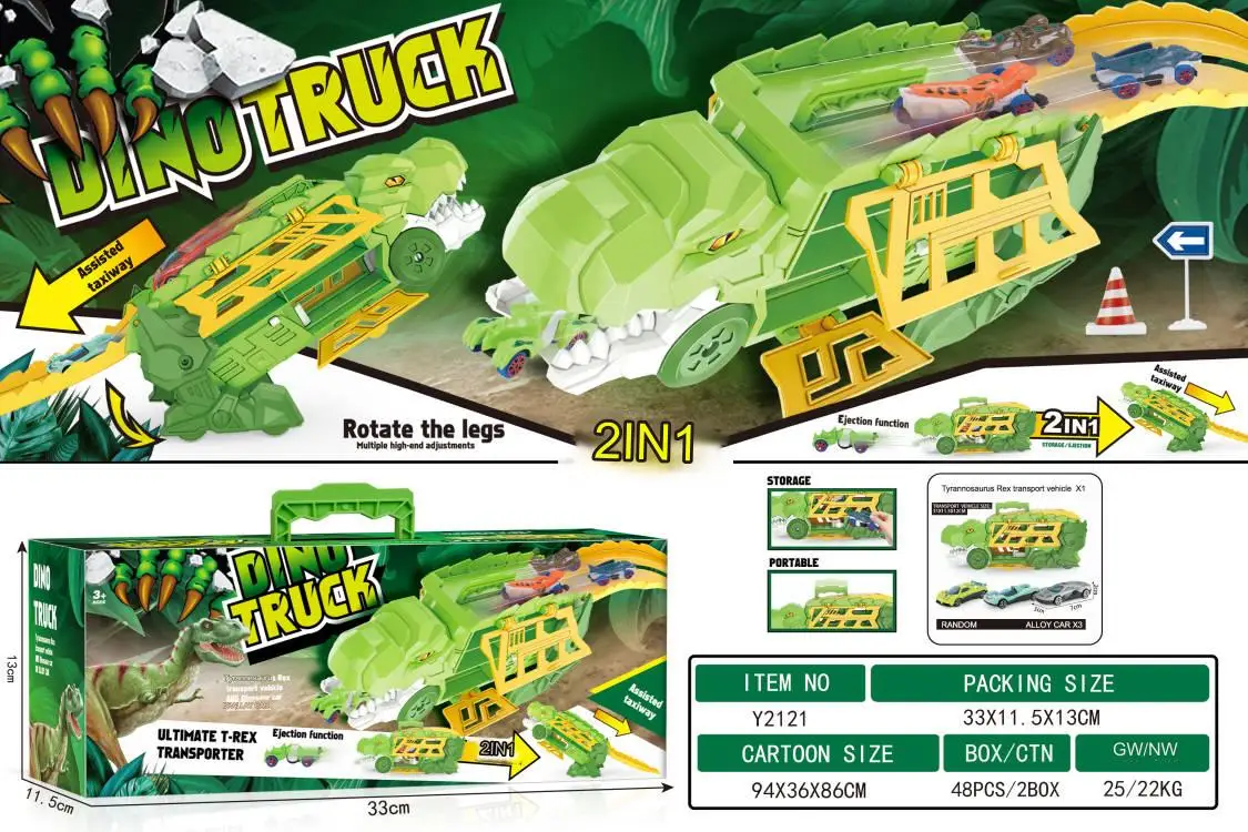 Dinosaur Transport Toy Truck With Pull Back Vehicles Container Storage Unique Track Car Model Kids Boys Birthday Gift