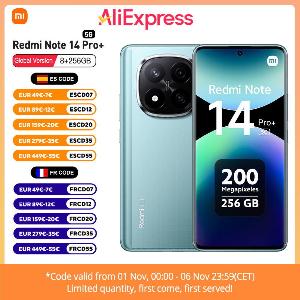 Xiaomi Redmi Note 14 Pro Plus 5G Versão Europeia 256GB/512GB Snapdragon® 7s Gen 3 AMOLED Display 6,67" 120Hz 200MP OIS Câmara principal 120W de carregamento, bateria 5110mAh, IP68, NFC