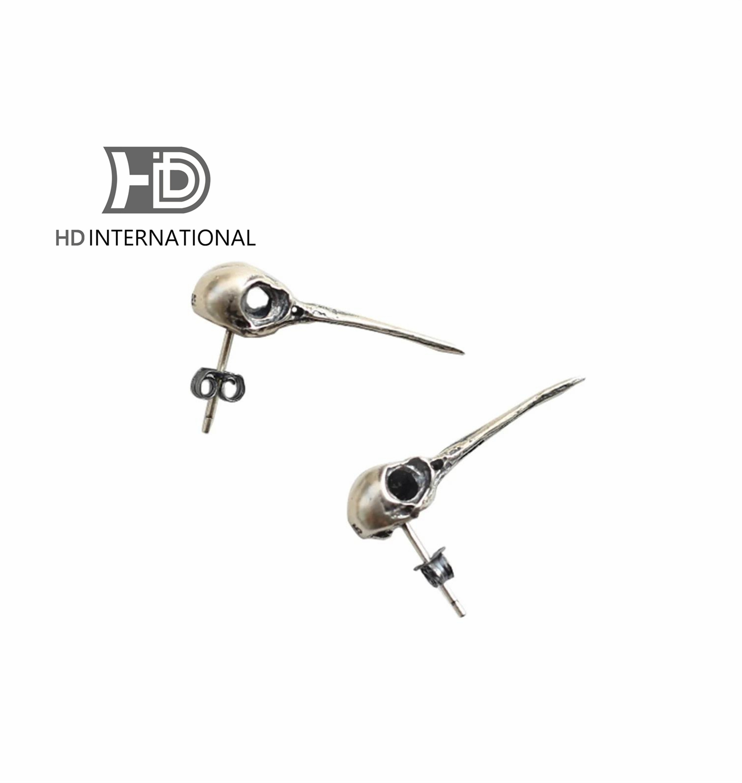 Anting-anting perak 925 tengkorak burung, anting perak buatan tangan Gothic, anting-anting perak kepribadian punk