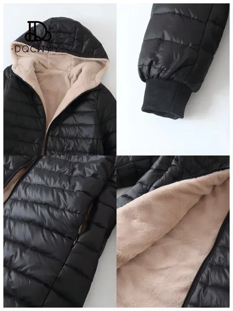 Chaqueta de invierno para mujer, nueva longitud media, edición coreana, con capucha, abrigo de algodón polar, Parkas cálidas de lana de cordero, chaquetas de invierno