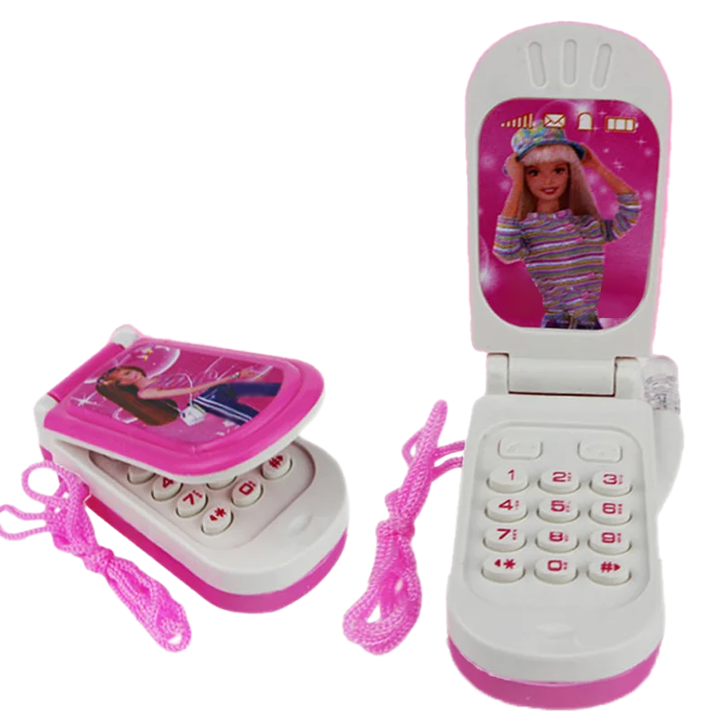 O telefone celular de brinquedo eletrônico para meninas é fofo, som e luz, capa flip clássica, presente de feriado colecionável e nostálgico