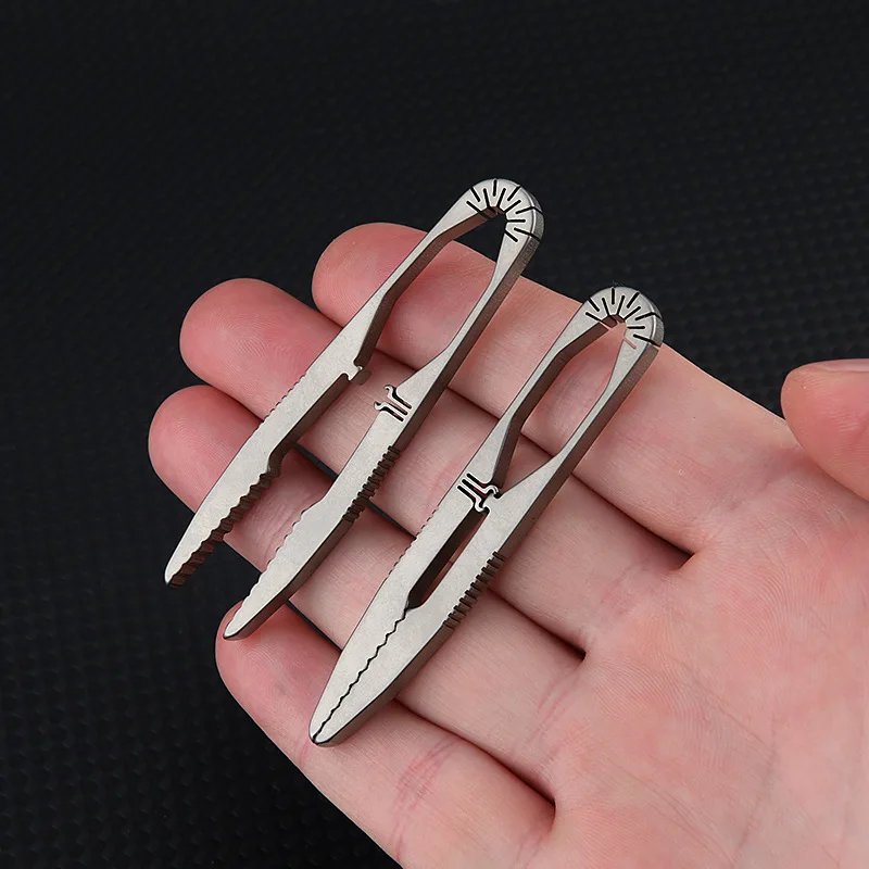 2024 NEW TC4 Titanium Steel Tweezers Multifunction With Corkscrew CNC Machining Clips Keychain Pendant Tool Outdoor EDC Gadget